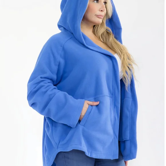 Plus size, Long Sleeve Open Front Pockets Hooded Cardigan. - Picture 5 of 6